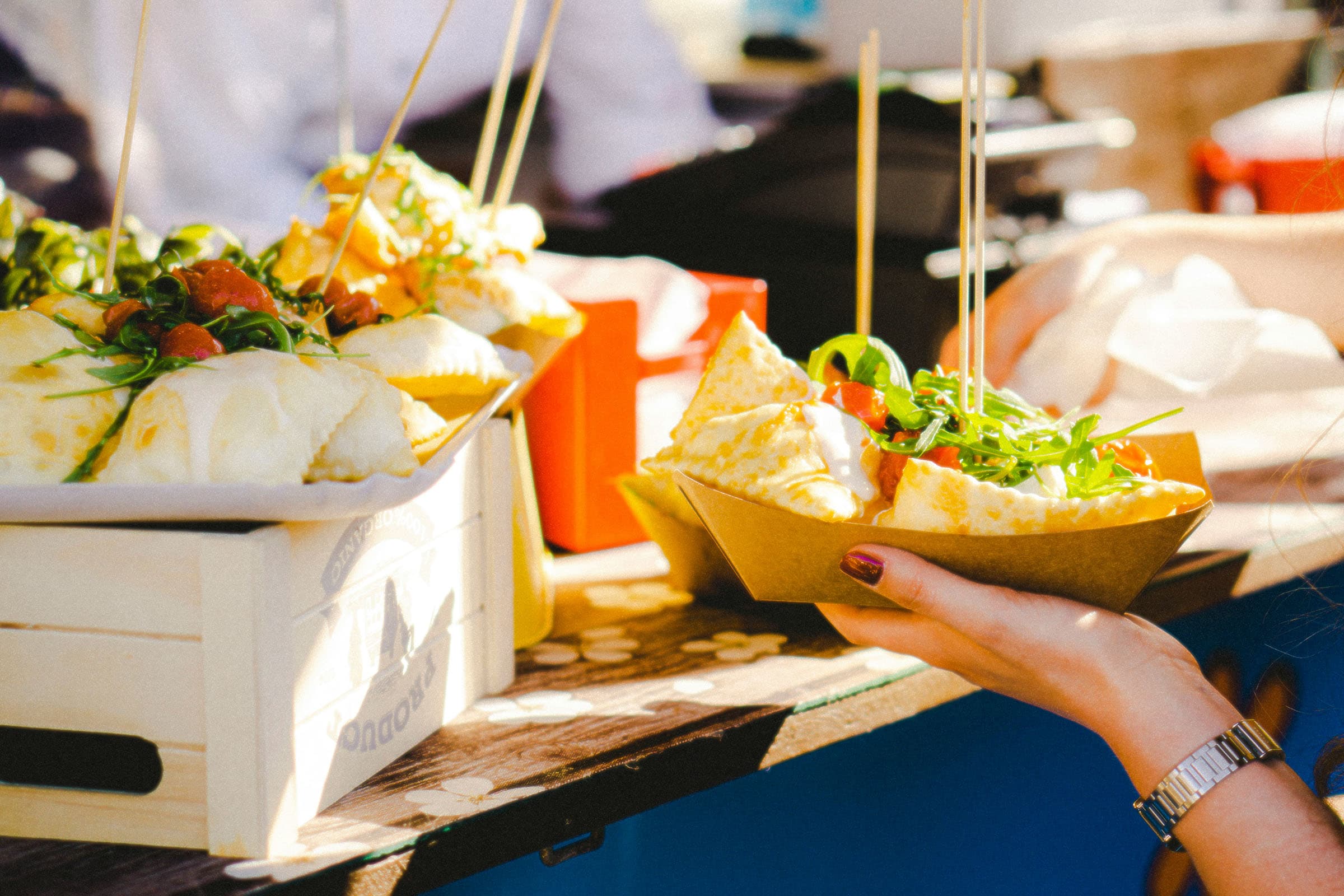 Drinks being prepared at a festival bar